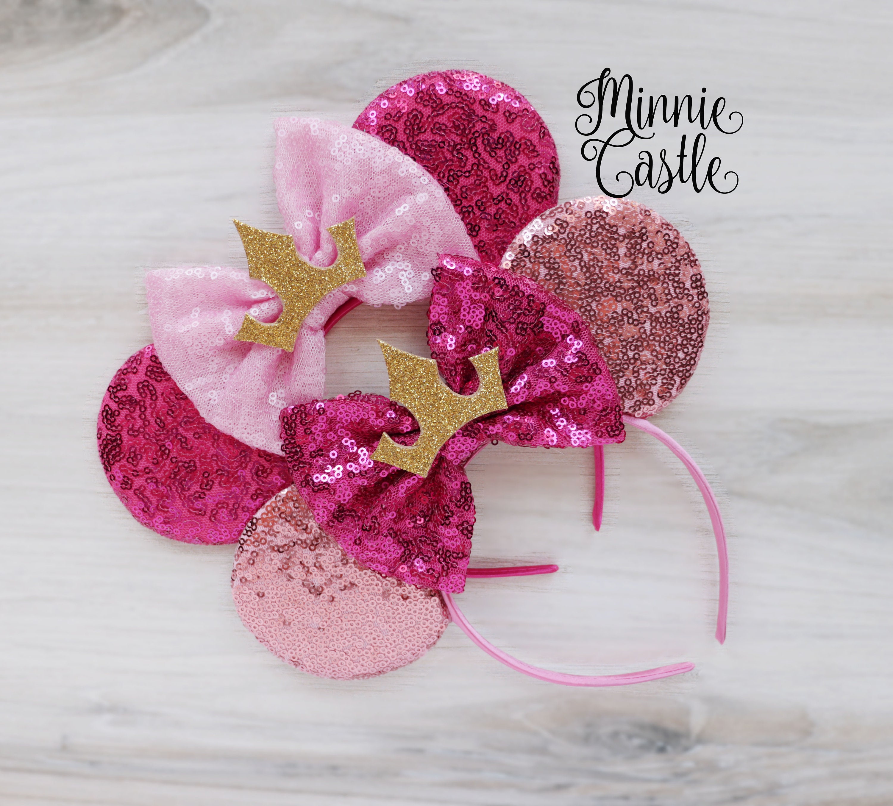Sleeping Princess Mouse Ears With Crown | Hot Pink Gold  display picture 3