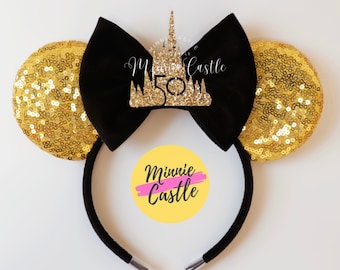 Castle Minnie mouse ears, Minnie ears, Mickey ear, 50th Anniversary ears, Magic Kingdom, Disney castle, Cinderella castle ears headband