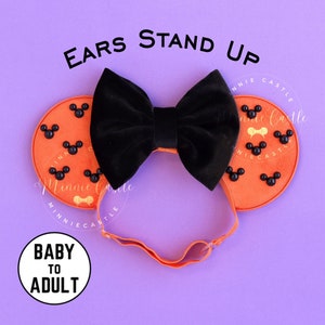 Mickey Ears Halloween, Black Mickey Pearls Mouse Ears, Halloween Ears, Mickey Ears, Minnie Ears Elastic Headband, Black and Orange Ears