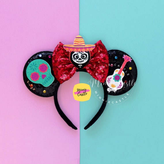 DISNEY Parks Minnie Mouse Coco Ears Floral Bow One Size NEW Disney Parks Coco Crochet Dia De Los Muertos Minnie Ears  main image 4