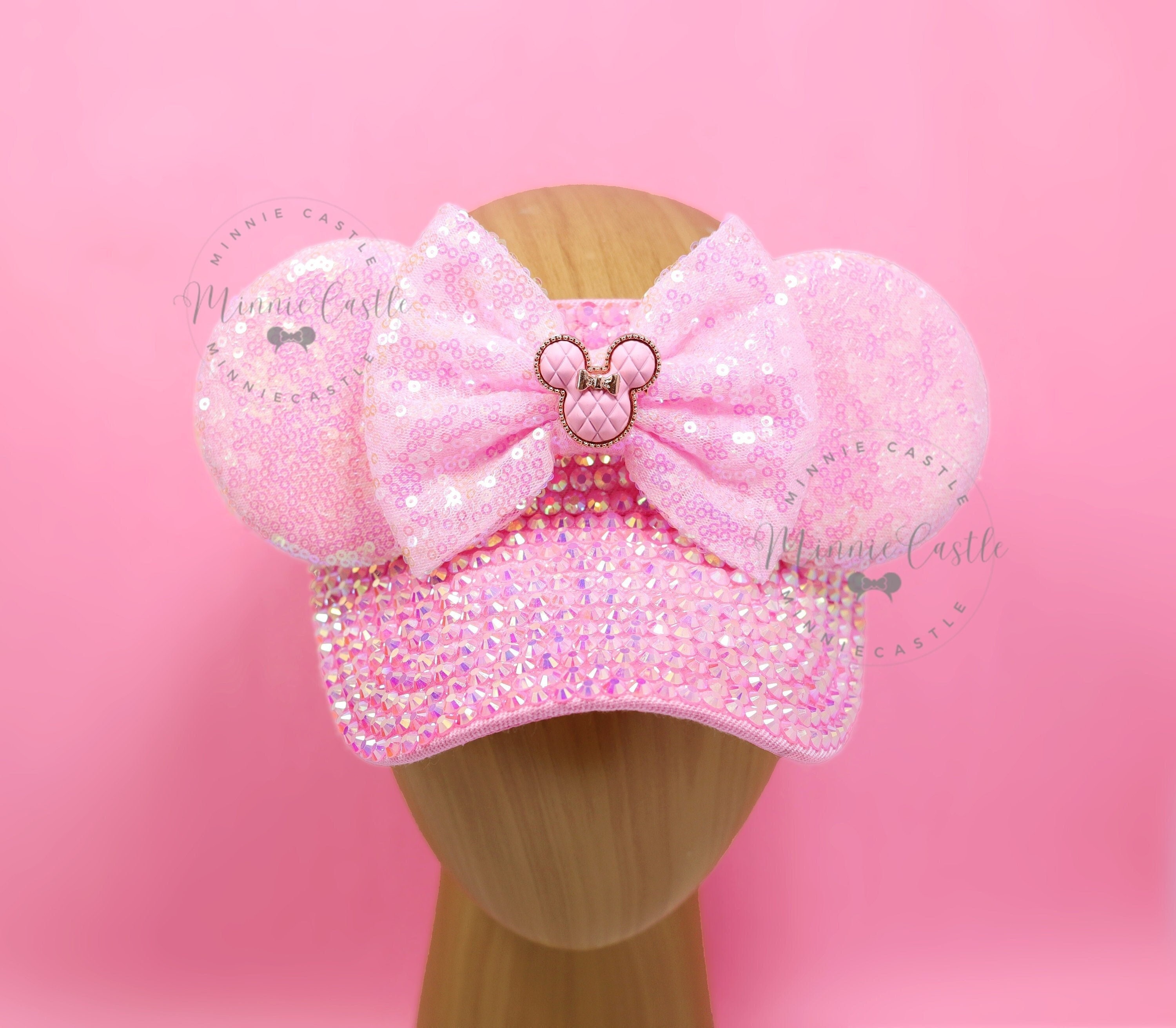 【送料無料/即納】 Pink Ears Mouse Glitter Hat Rhinestone Ears Minnie Visor, ガールズ