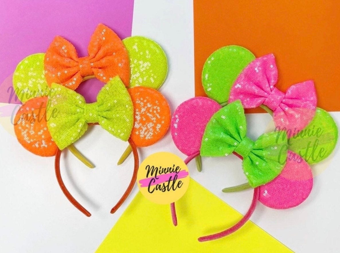 Mouse Ears Neon Bright Headband Mickey Minnie Ears Party Glow Kids & Adults