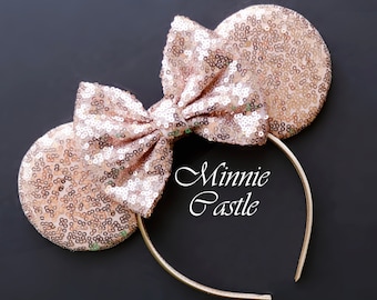 Rose gold Mickey ears, Mouse ears, Minnie ears, Rose Gold Mouse Ears, Mouse Ears Headband, Rose Gold Ears, Sequin Mouse Ears, Mickey Ears