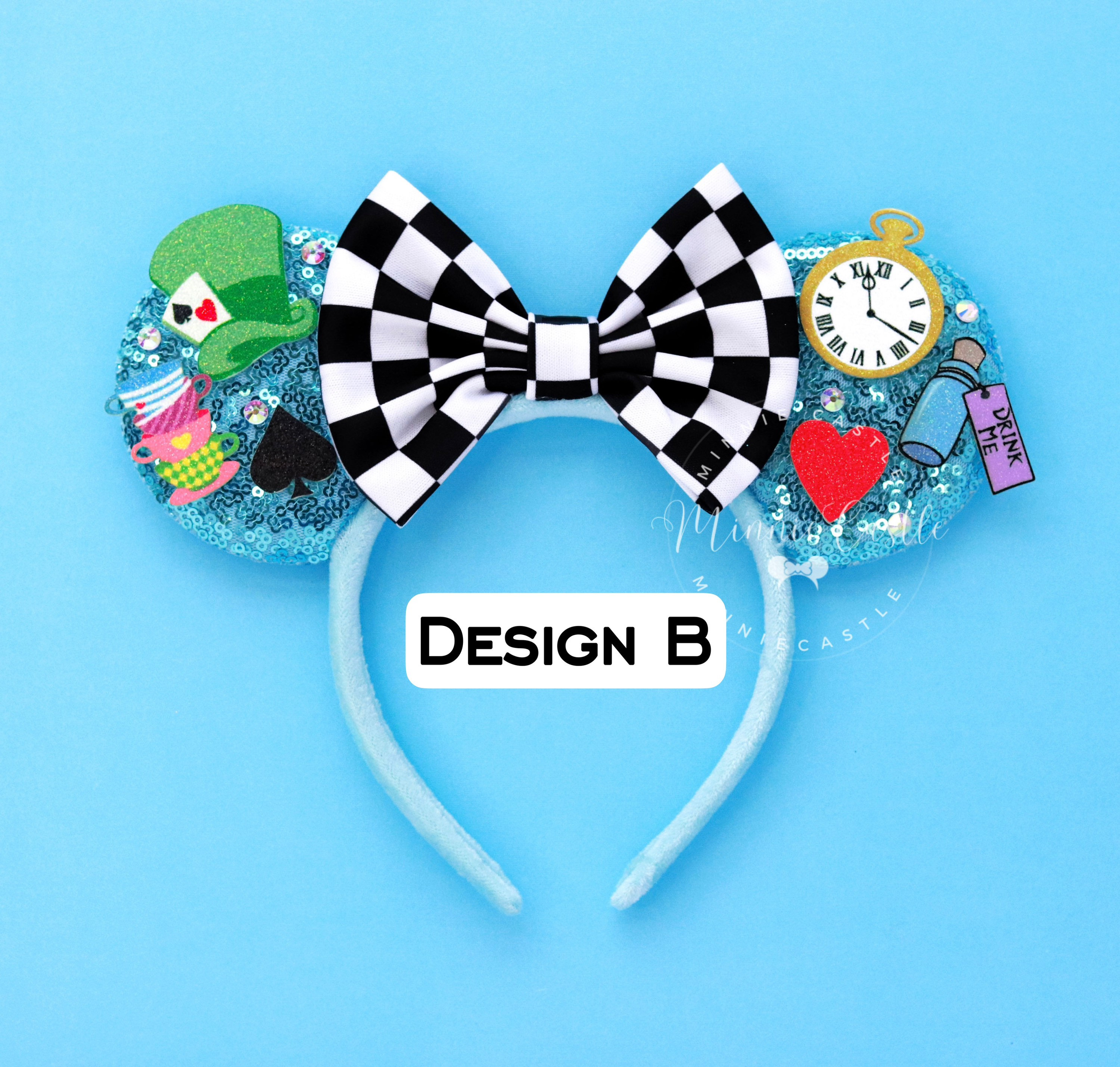 Disney Alice in Wonderland Green and Navy Bow Mouse Ears Headband Celebrate Tea Time with New EPCOT  main image 3