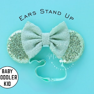 Minnie Ears, Mickey Ears, Baby Minnie Ears, Toddlers Mickey Ears, Mint Green Mouse Ears, Mouse Ears with Elastic Headband, Mickey Ears