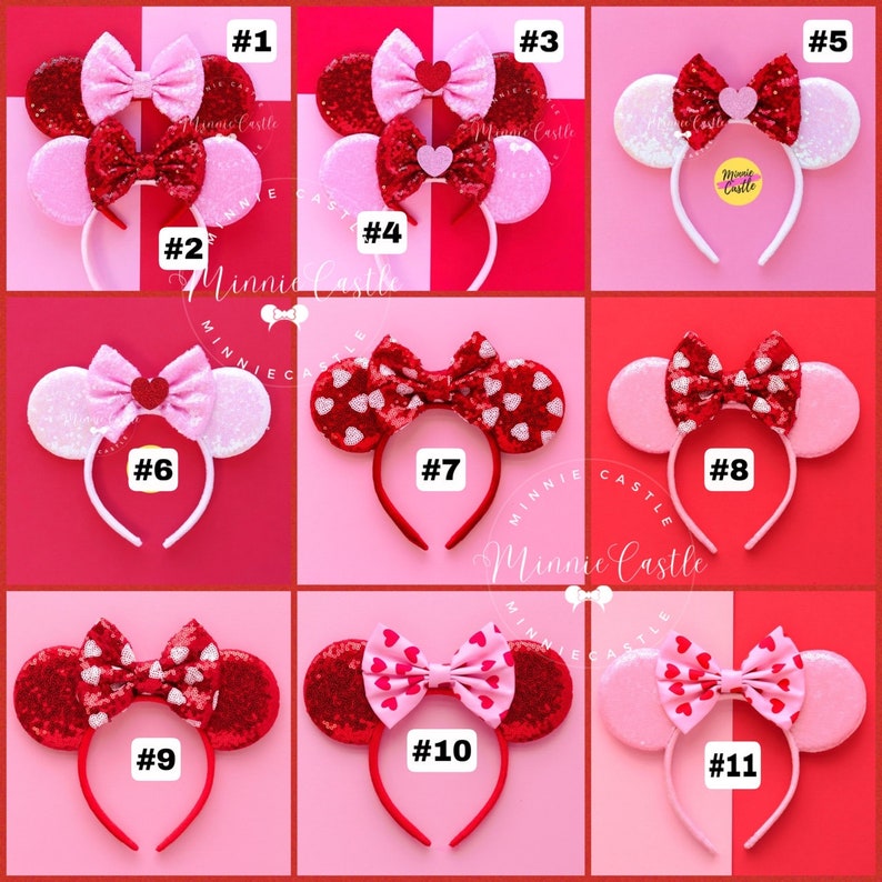 Valentines Day Mickey Ears, Valentines Day Minnie ears, Mickey Ears, Minnie Ears, Mouse Ears headband, Heart Mickey Ears for Adults Kids image 3