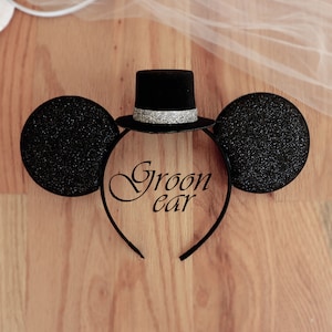 Bride & Groom ears, Bride ears, Bride Minnie mouse ears , White Bride Mickey ears Headband, honeymoon ears, Wedding ears, engagement ears image 6