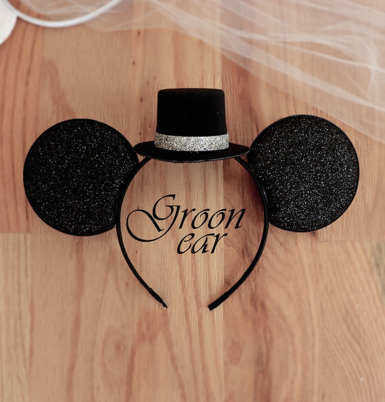 Bride & Groom ears, Bride ears, Bride Minnie mouse ears , White Bride Mickey ears Headband, honeymoon ears, Wedding ears, engagement ears image 6