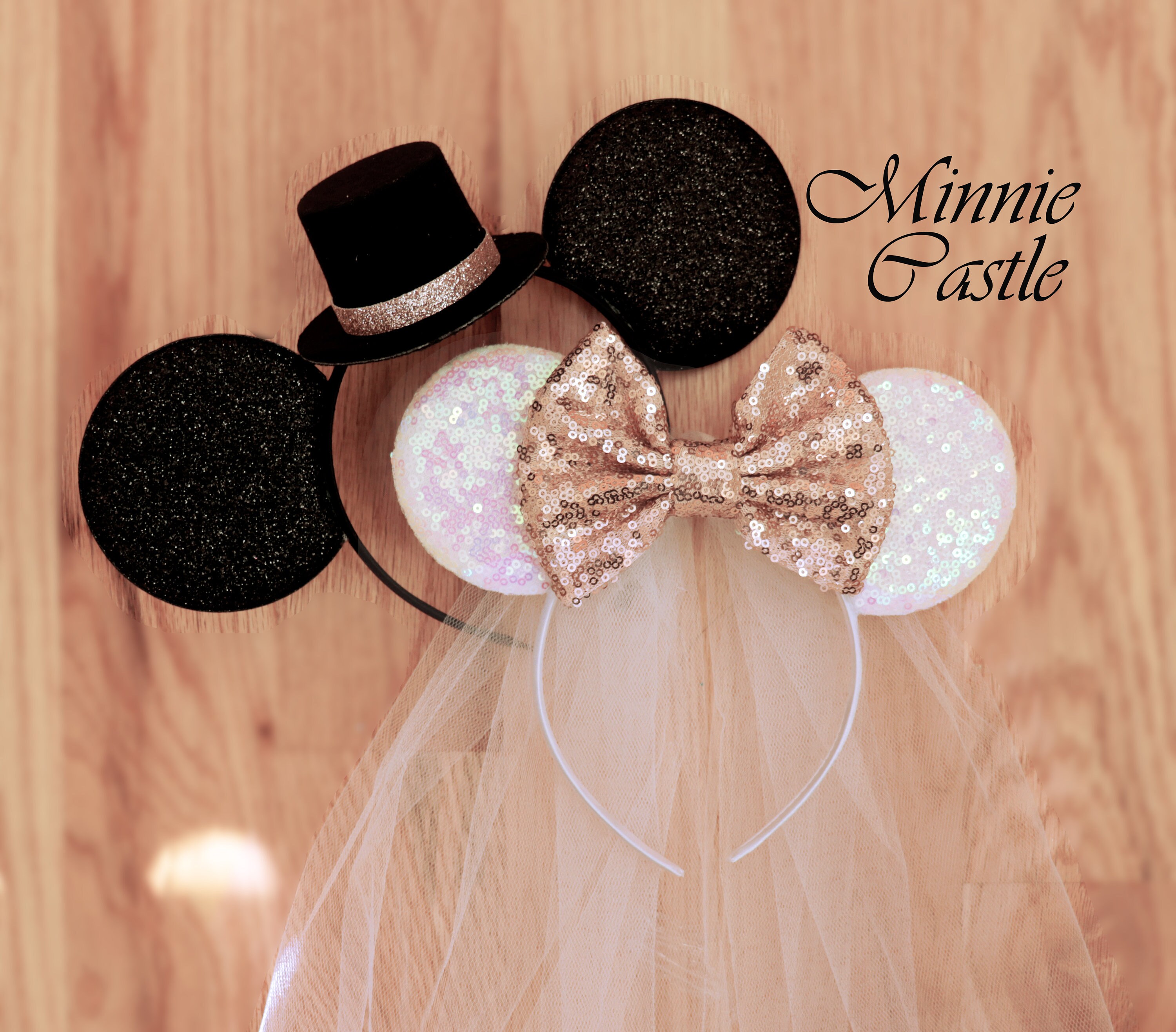 Bride Minnie Ears Headband Rose Gold 