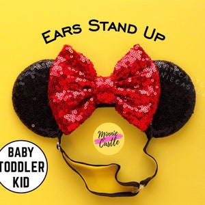 Minnie ears, Baby toddlers Mickey ears, Mouse ears with adjustable elastic headband, Baby Disney ears, Mickey ears, red black Sequin ears