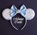 Princess Cinderella Minnie Mouse Ears, Cinderella Mickey Ears, Cinderella Disney Mouse Ears Headband, Aqua Blue bow with Silver mouse ears