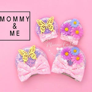 Isabela Mouse Ear, Mickey Ears Hair Clips, Pink Minnie Ears with Flowers and Butterfly, Encanto Ears Gift for Girls, Baby, Toddler, Adults