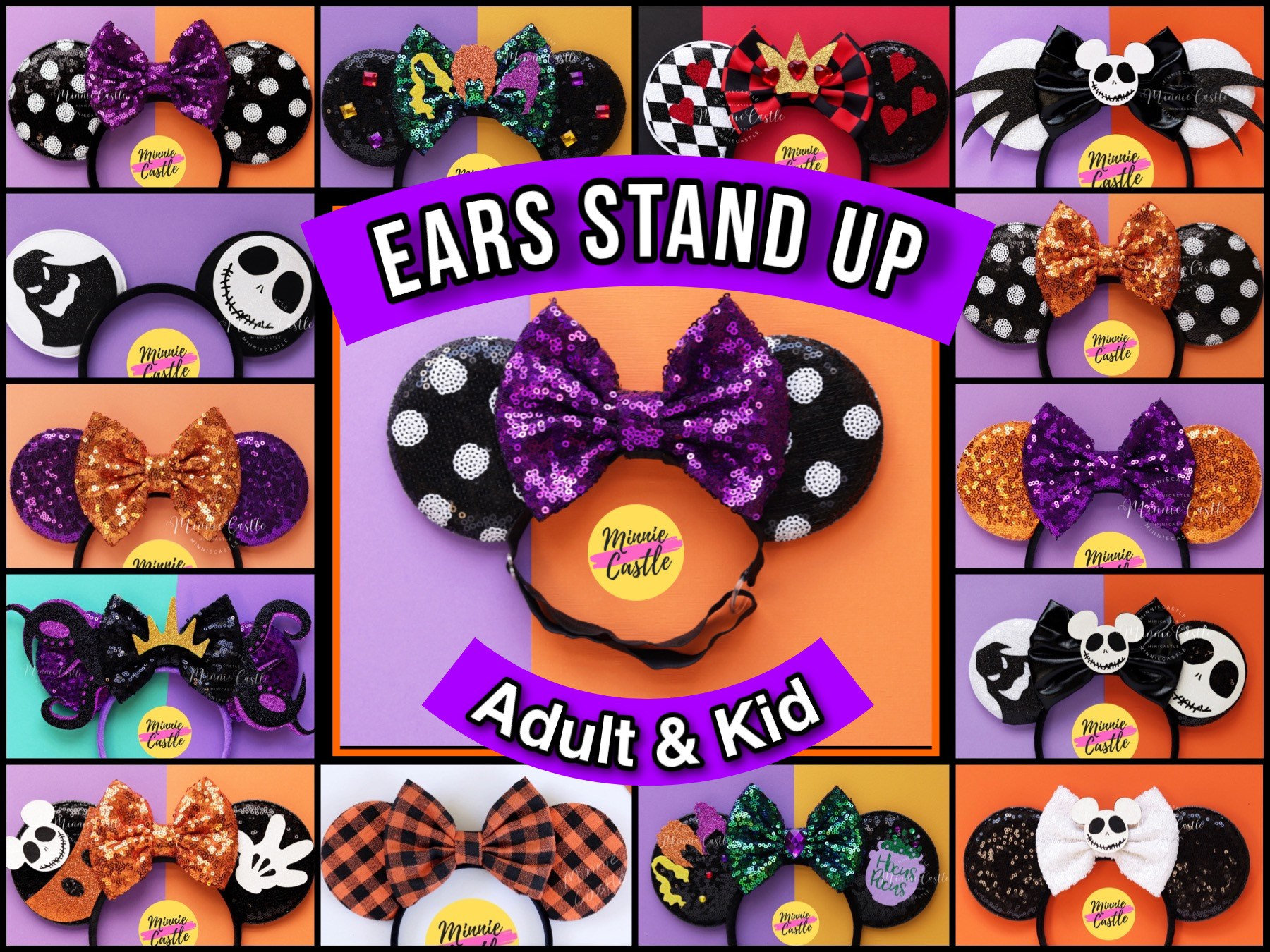 Mickey Ears Halloween, Halloween Mickey ears, Halloween Minnie ears, Elastic Band comfortable headband for adults and kids and toddlers