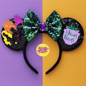 Hocus Mouse Ears, Mickey Ears, Halloween Minnie Ears, 3 Sisters Halloween Ears, Characters Ears, Mouse Ears Headband for Kids & Adults