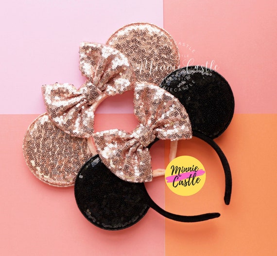 Mouse Ears Rose Gold Sequin Bow Headband Mickey Minnie Ears  display picture 1