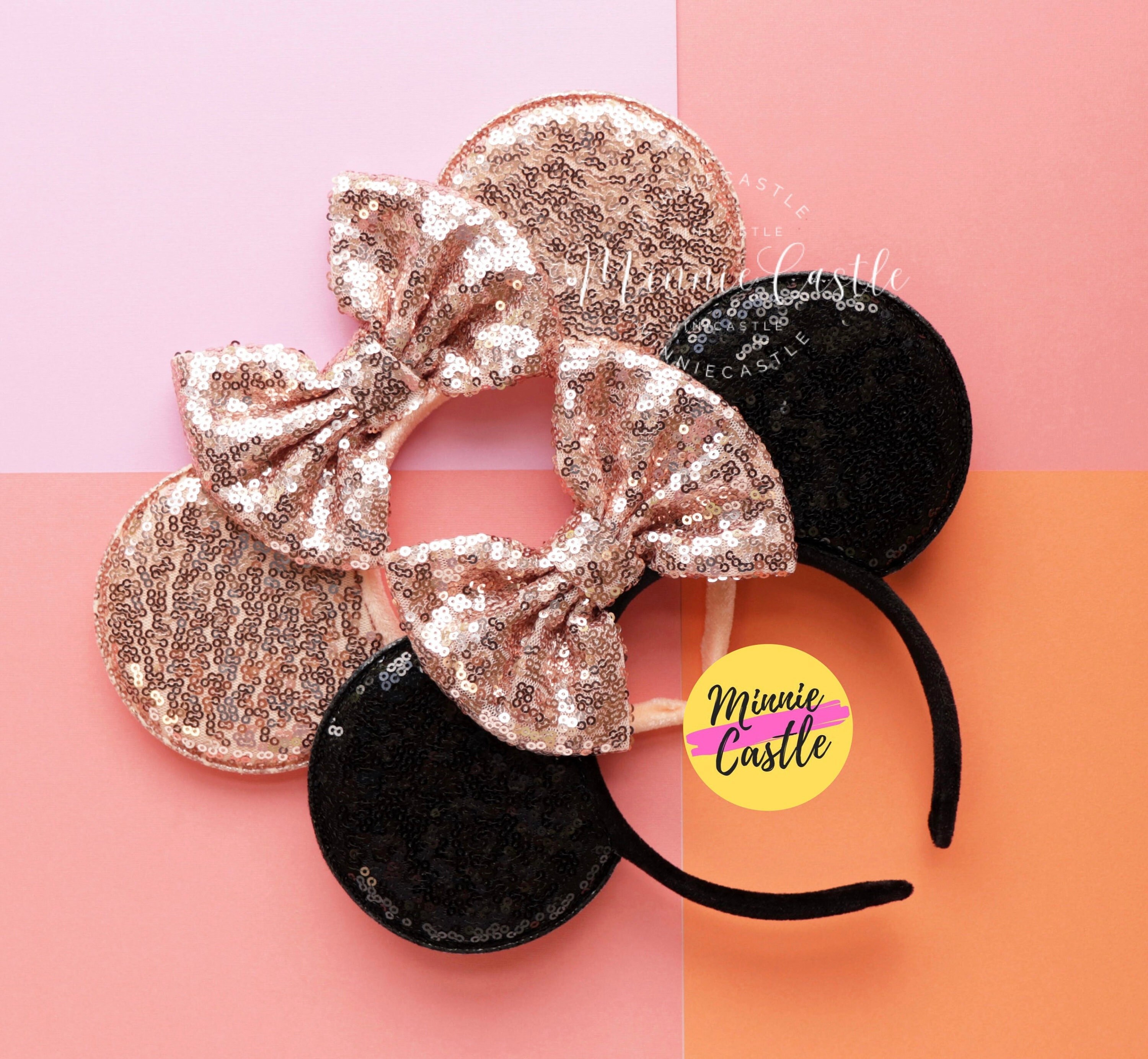 Disney Parks Rose Gold Ears Headband ORIGINAL Minnie Mouse Bow Sequin Glitter Rose Gold Sequin Minnie Mouse Ears - Etsy main image 3