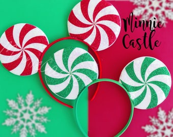 peppermint Minnie ears, Peppermint Mickey ears, Candy Cane Minnie Mouse Ears, Boy Christmas Mickey ears, Christmas ears, Red Peppermint