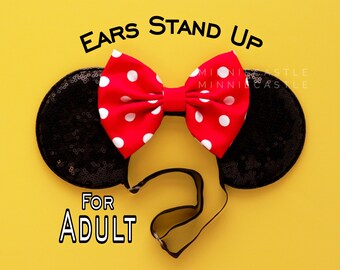 Minnie ears, Minnie Ears elastic headband, Women Adults Mickey Ears, Mickey Ears, Red White Polka Dots Mouse Ears, Comfortable Mickey Ears