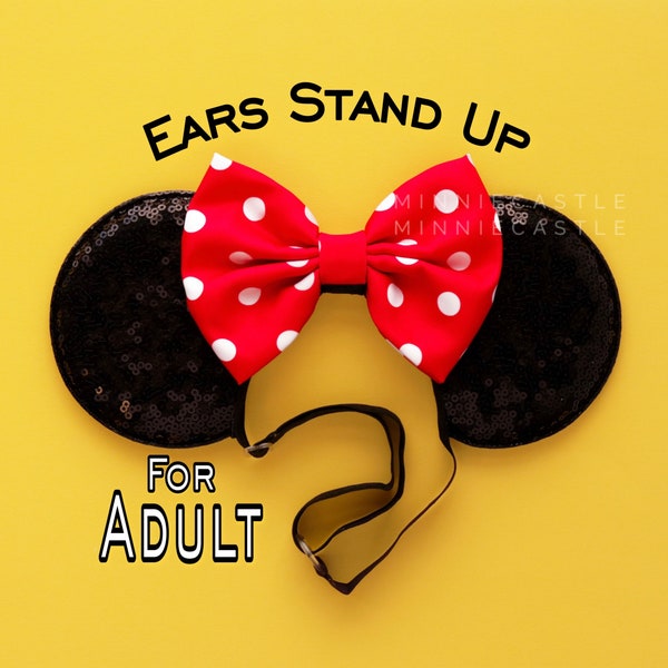 Minnie ears, Minnie Ears elastic headband, Women Adults Mickey Ears, Mickey Ears, Red White Polka Dots Mouse Ears, Comfortable Mickey Ears