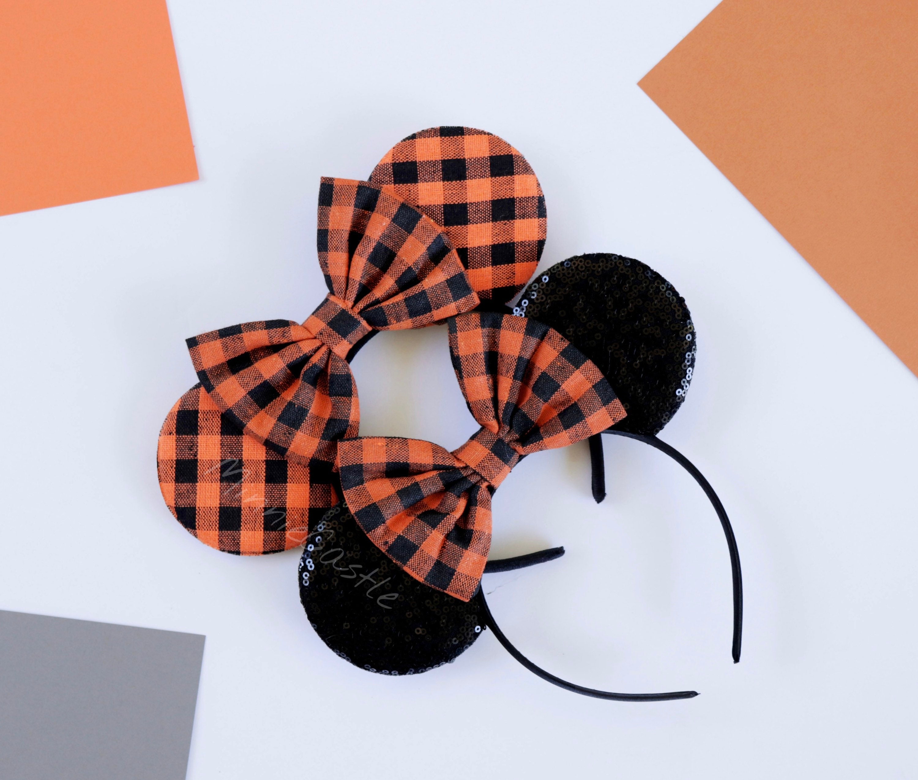 Black and Orange Plaid Bow Halloween Minnie Ears, Halloween  display picture 1