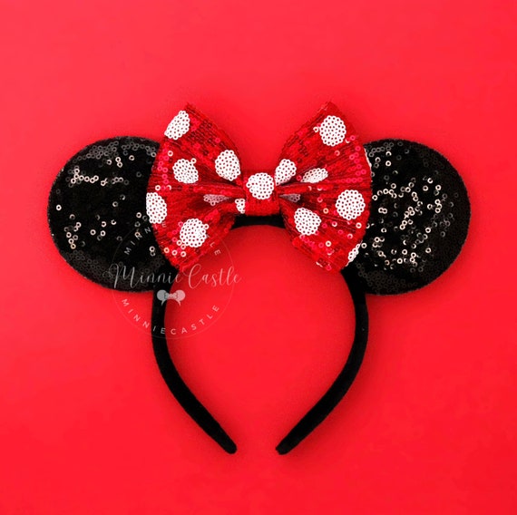 Mouse Ears Red White Polka Dot Bow Headband Classic Minnie  display picture 3