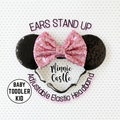 Minnie ears, Baby toddlers Mickey ears, Mouse ears with adjustable elastic headband, Pink and black sequin ears, Stretch band Mickey ears