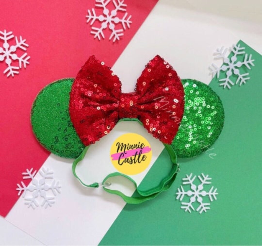 Christmas Ears, Mickey Ears, Christmas Mickey Ears Elastic Headband