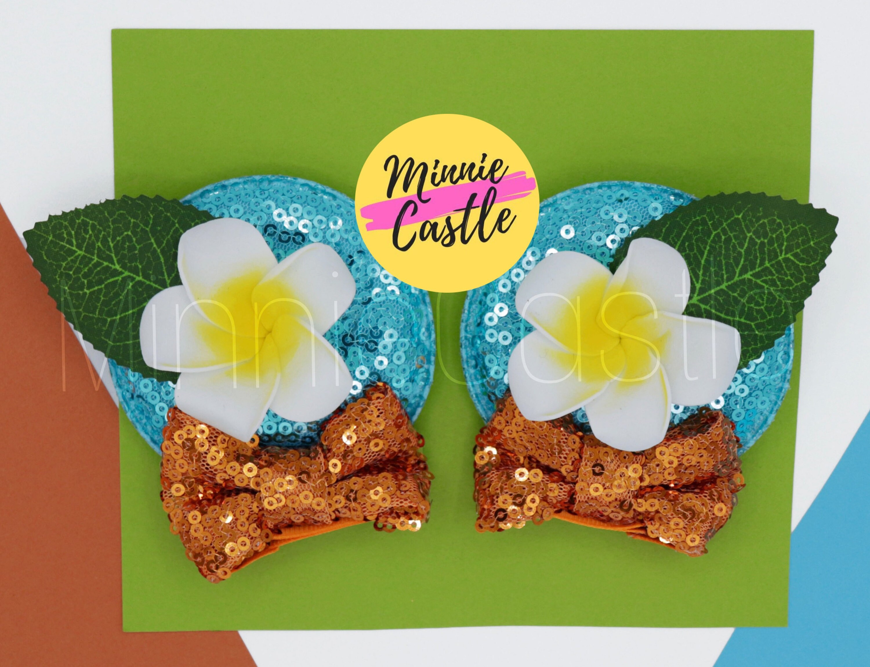 Moanas Mickey Ears Hair Clips, Mickey Ears, Hawaiian Flower Mouse Ears,  Minnie Ears, Mouse Ears Hair Clips, Princess Ears for Kids