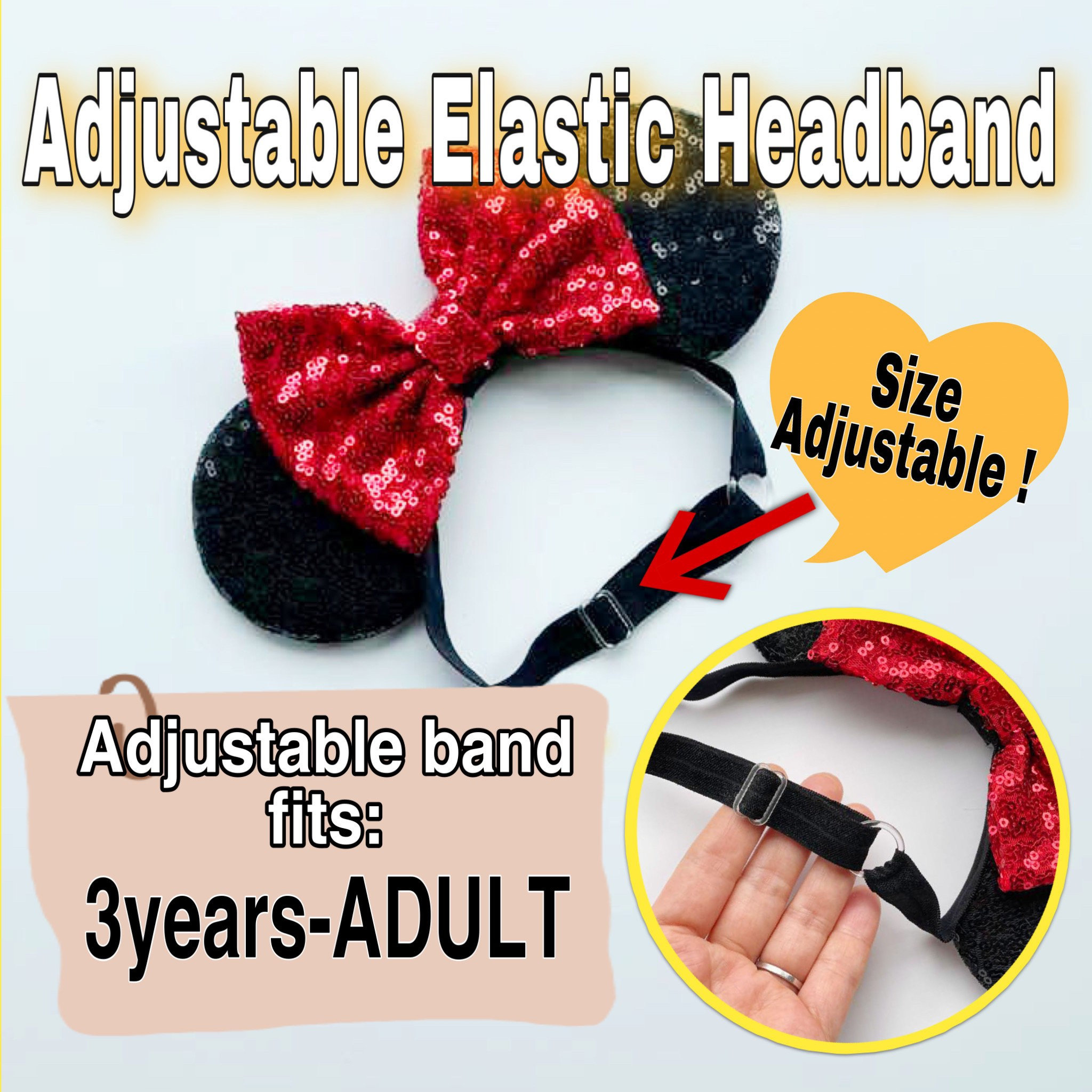 Minnie Ears - 3 diademas de lentejuelas brillantes, diadema elástica y  ajustable, sin dolor de cabeza, orejas de ratón para niñas, orejas de  Minnie