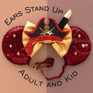 Pirates Ears, Mickey ears, Pirates Mickey Ears, Caribbean Mouse Ears,  Minnie Ears, Mouse Ears with Elastic headband, Characters