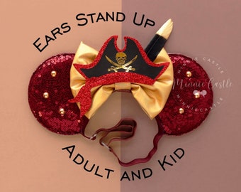 Pirates Ears, Mickey ears, Pirates Mickey Ears, Caribbean Mouse Ears,  Minnie Ears, Mouse Ears with Elastic headband, Characters