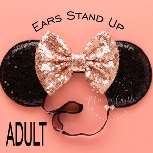Minnie Ears, Rose gold Mickey Ears, Adult Mickey Ears, Women Mouse Ears, Minnie Ears Elastic band, Mickey Ears, Comfortable No Headache Ears
