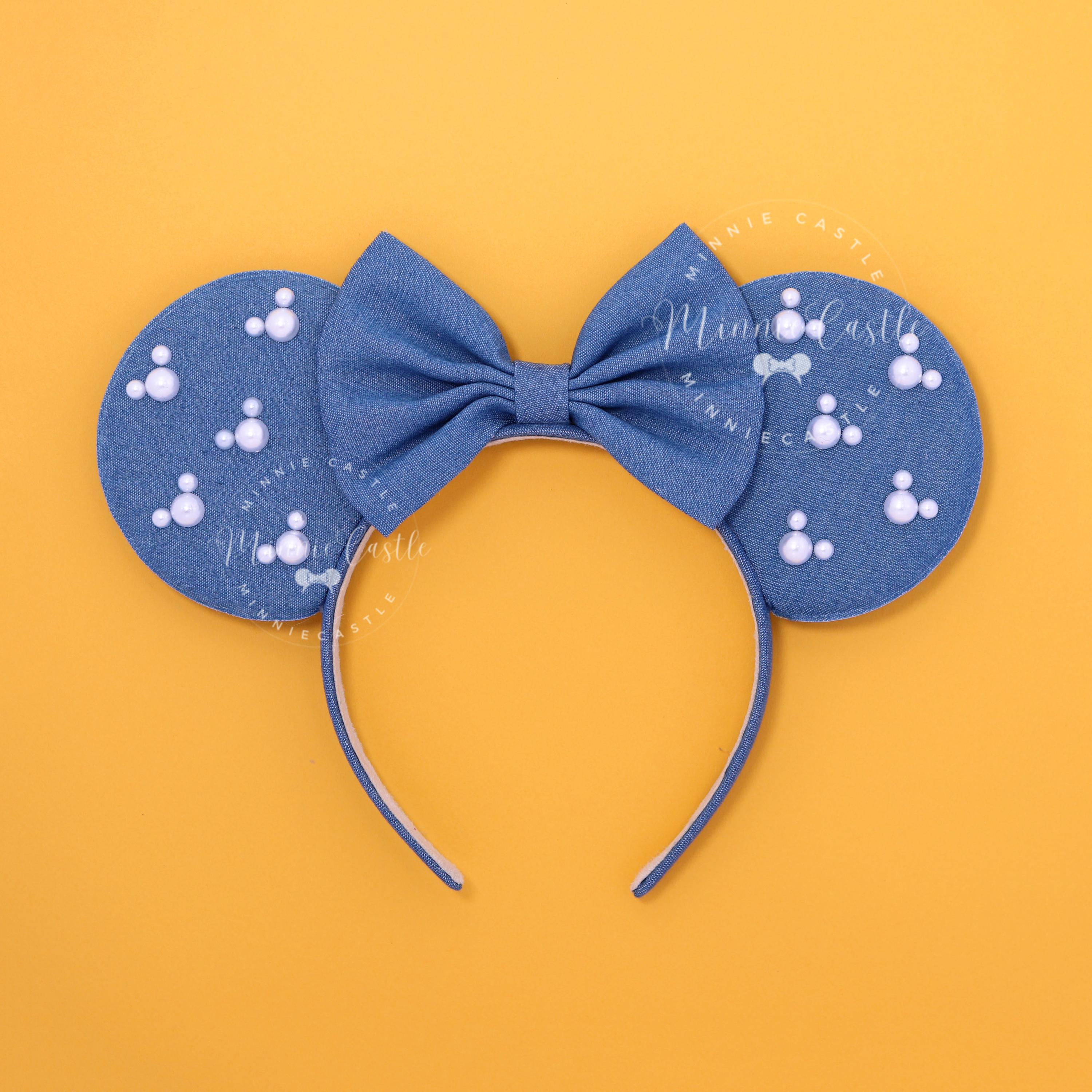 Denim Mouse Ears With Pearls, Blue Jean Mickey Ears for Kids  display picture 1