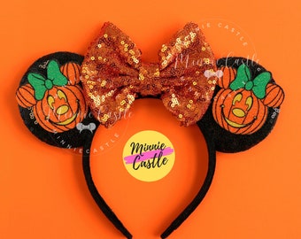 Mickey Ears Halloween, Halloween Pumpkin Ears, Mickey ears, Minnie ears, Pumpkin Halloween Minnie ears, Orange Black Mouse Ears Headband