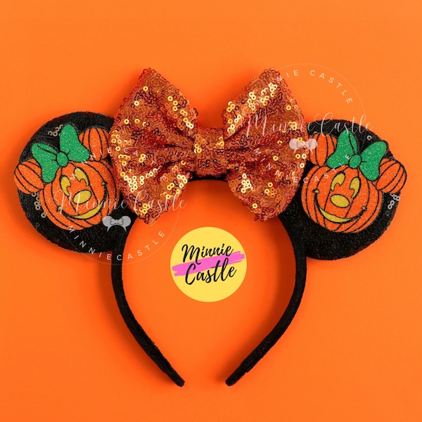 Mickey Ears Halloween, Halloween Pumpkin Ears, Mickey ears, Minnie ears, Pumpkin Halloween Minnie ears, Orange Black Mouse Ears Headband