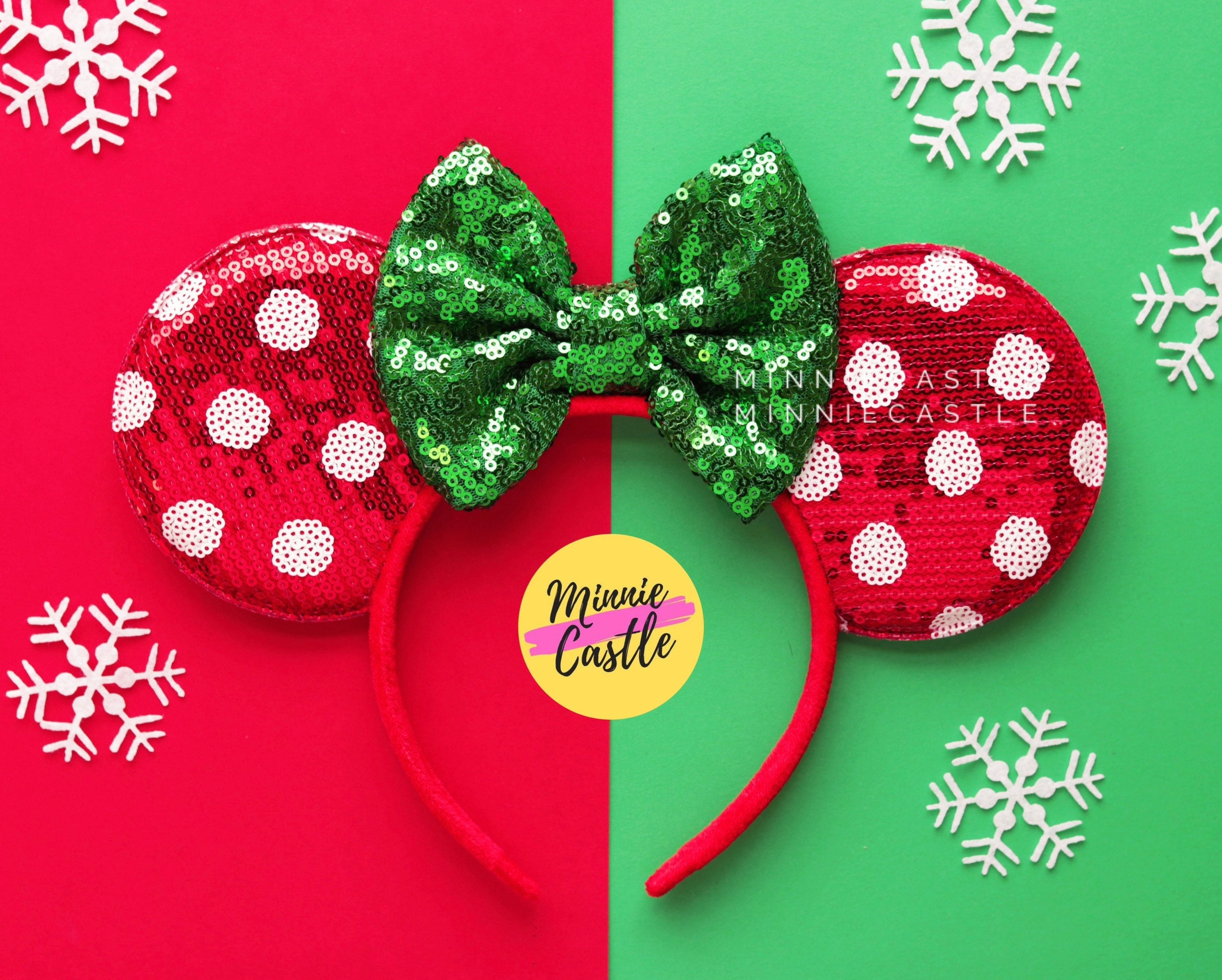 Disney Minnie Mouse Santa Hat Christmas Polka Dot Bow Sequin Ears Redesigned Sequin Polka-Dot Minnie Ear Headband at Walt  main image 3