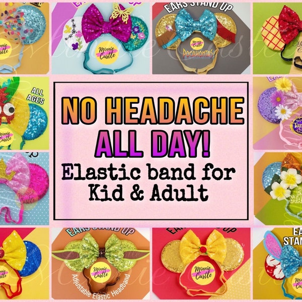 Minnie ears, Mickey ears, Mouse ears with Elastic headband princess ears, birthday ears, comfortable stretch band for toddlers, kids, adults