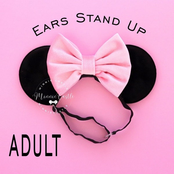 Pink Mickey Ears, Adult Mickey Ears, Women Mouse Ears, Mickey Ears, Minnie Ears, Mouse Ears with Elastic Headband, Pink Bow Black Ears