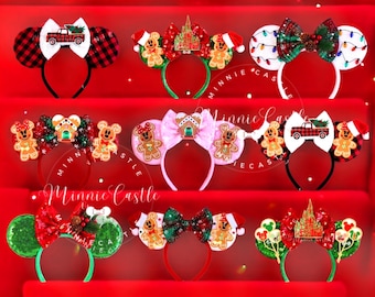 Mickey Christmas Ears, Holiday Minnie Headband, Gingerbread Mouse Ears, Buffalo Plaid, Christmas Lights Accessories, Gift for Kids Adults