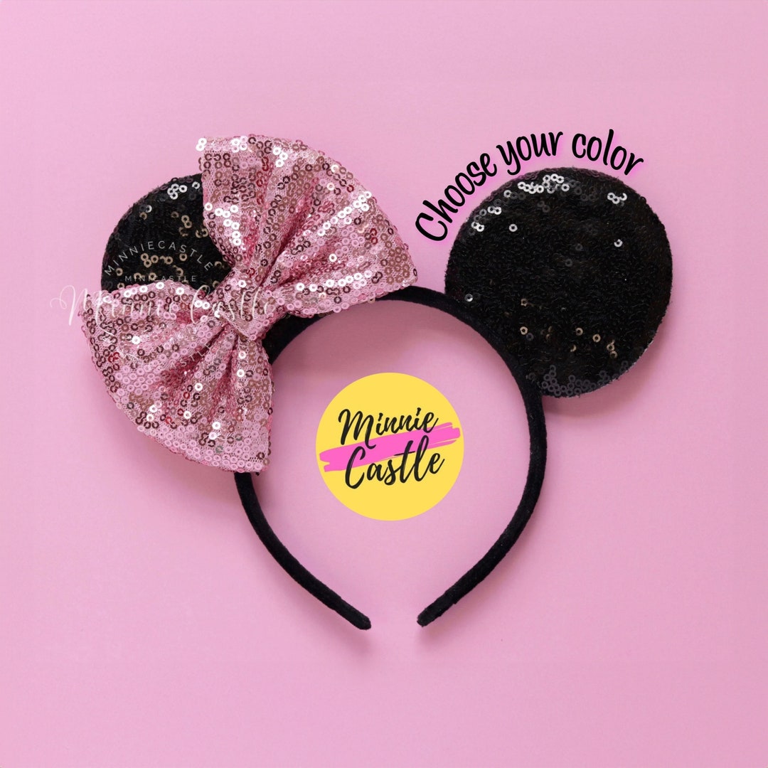 Mouse Ears Side Bow Pink Black Headband Mickey Minnie Ears  display picture 1