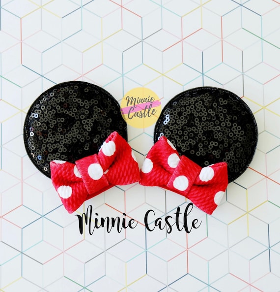 Red and Black Hair Accessories with Mickey Mouse Ears Mickey Ears Hair Clips, Minnie Ears, Mouse Ears, Minnie Ears  main image 3