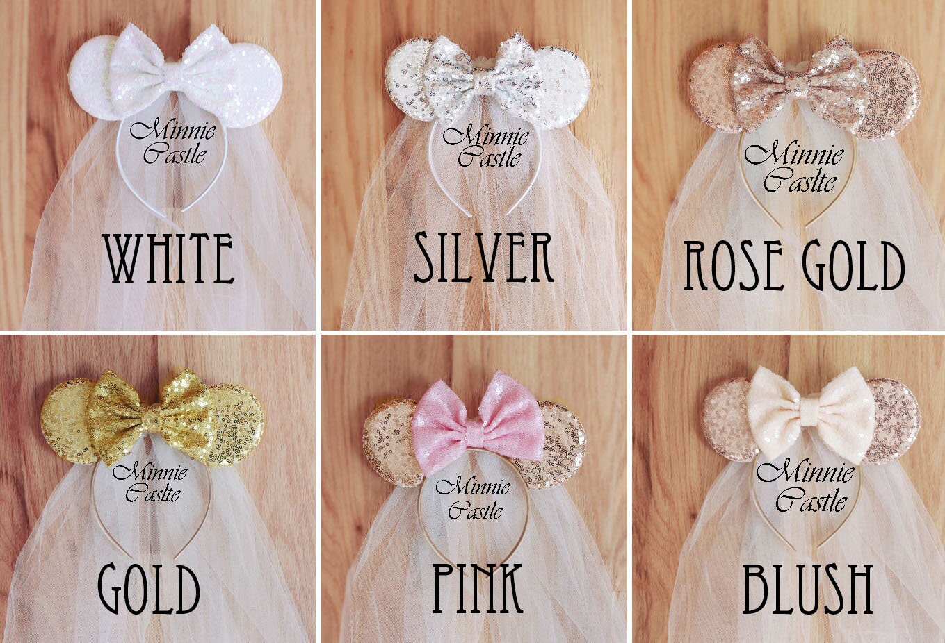 Rose Gold Sequin Bride Mouse Ears With Veil, Mickey Ears by 