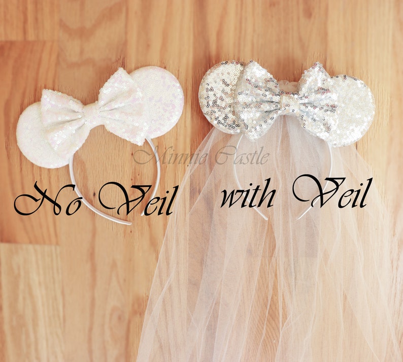 Bride & Groom ears, Bride ears, Bride Minnie mouse ears , White Bride Mickey ears Headband, honeymoon ears, Wedding ears, engagement ears image 5