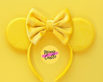 Yellow Mickey Ears, Mickey ears, Velvet Bow Mouse Ears, Minnie Ears, Mouse Ears Headband, Yellow Ears, Mickey Ears, Velvet Mickey Ears