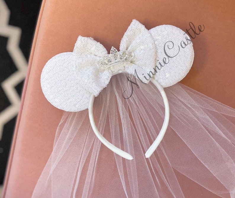 Mickey ears with tiara, Bride ears, Mickey ears, Bride Minnie ears, Bride Disney ears headband, Wedding ears, anniversary Mickey mouse ears