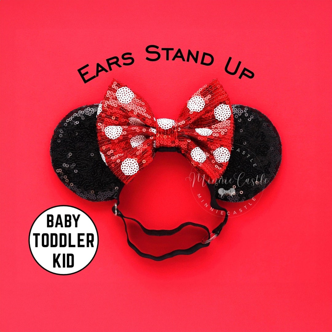 Mickey Ears, Minnie Ears, Baby Toddlers Minnie Ears, Red Bow Mouse Ears,  Minnie Ears With Elastic Headband, Red White Polka Dots Ears