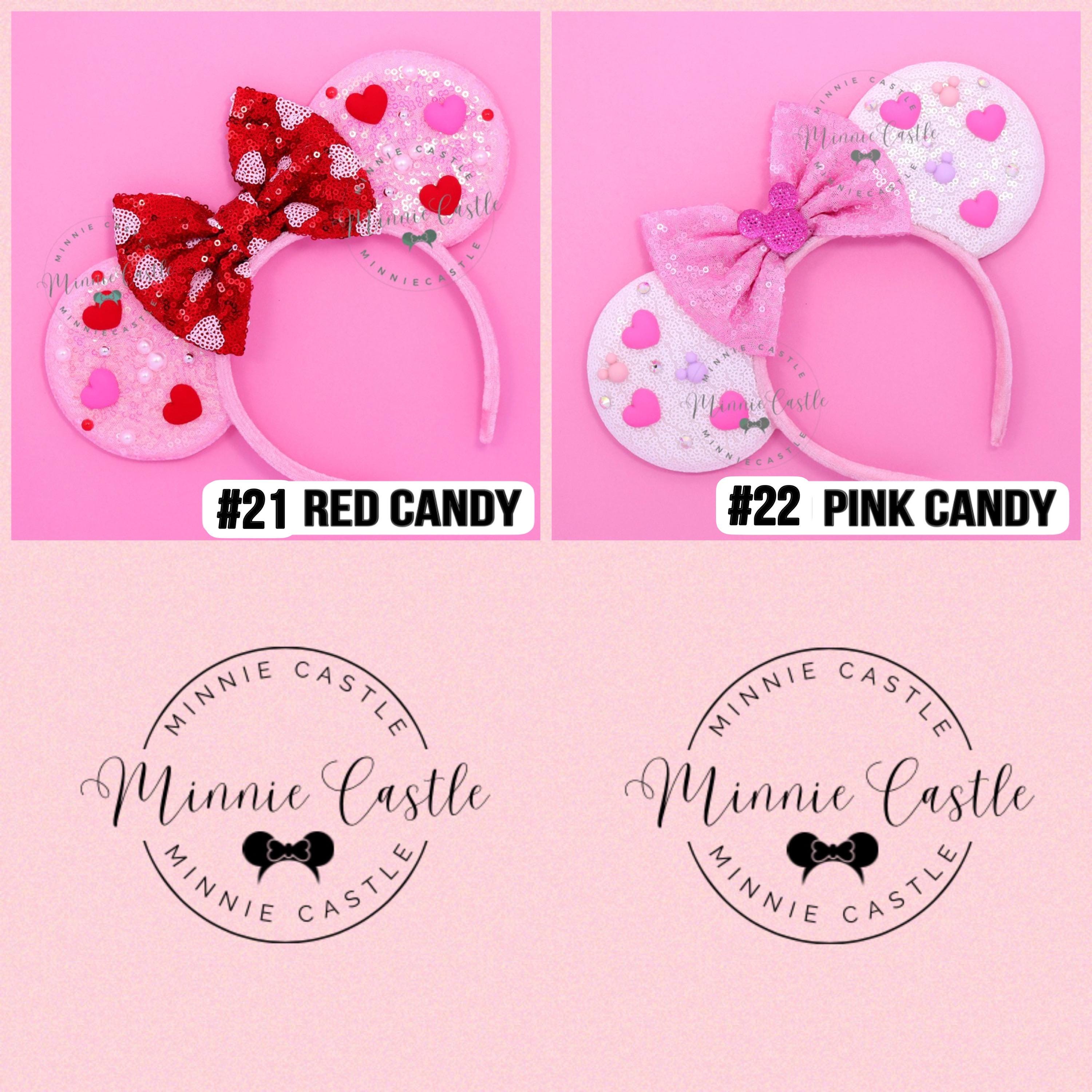 Mouse Ears Pink Red Heart Bow Headband Valentines Day Mickey 