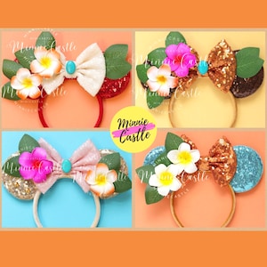 Moanas Ears, Moanas Minnie Ears, Mickey Ears, Hawaiian Flower Mouse Ears, Minnie Ears, Mouse Ears Headband, Princess Ears, Charters Ears