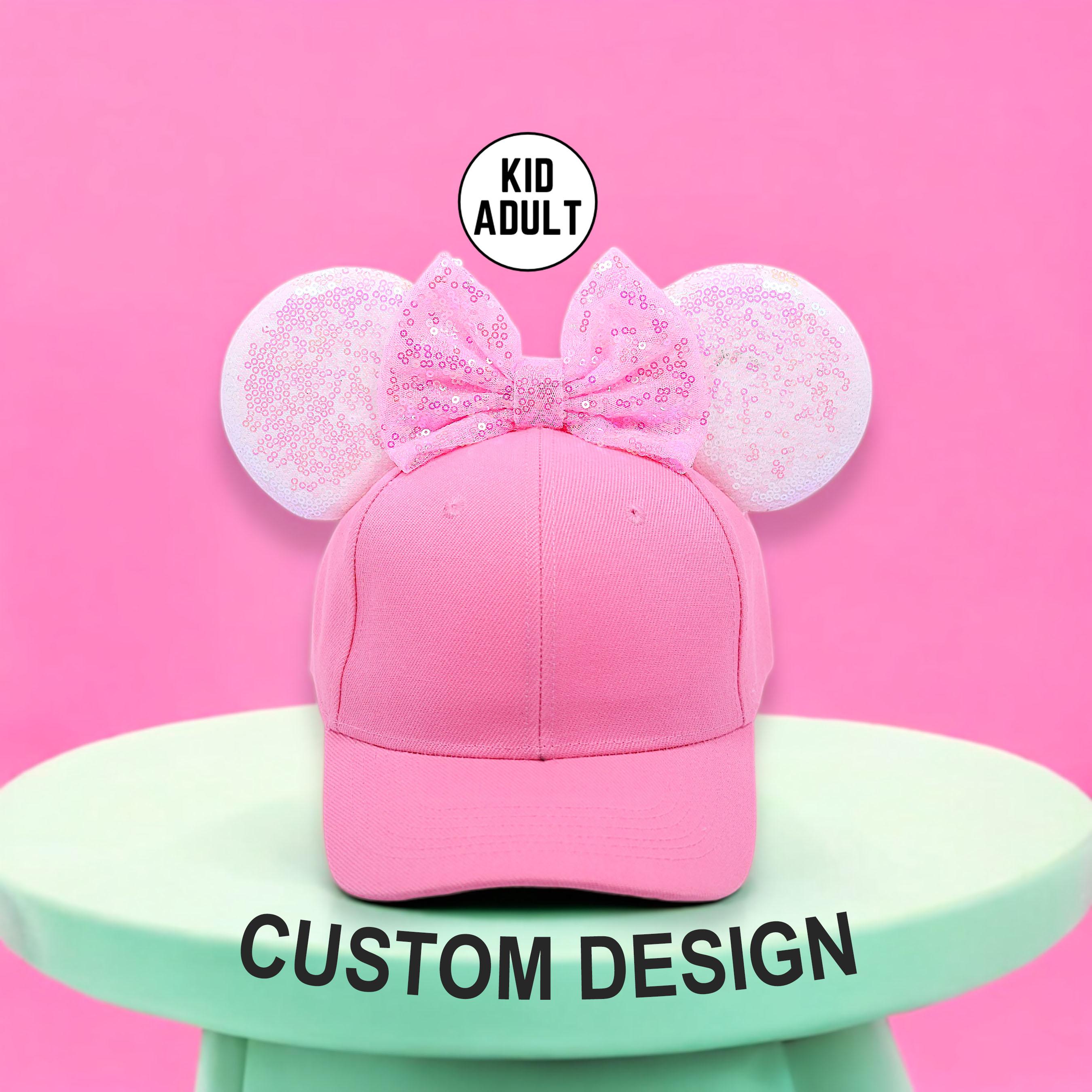 Pink Mouse Ears Hat With Sequin Ears, Mickey Ears Cap 