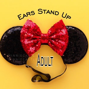 Minnie ears, Women adults Minnie Ears with elastic headband, Mickey Ears, Mickey ears with stretch band, No headache headband, Black and Red